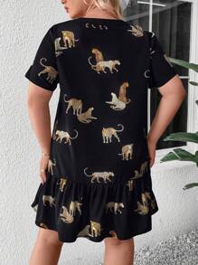 SHEIN LUNE 大尺碼女式豹紋直筒連身裙 - 彩色 - 查看 2