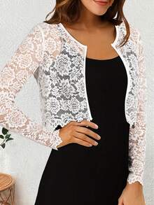 Fashionable Elegant Versatile Lace Long Sleeve Jacket - White - View 3