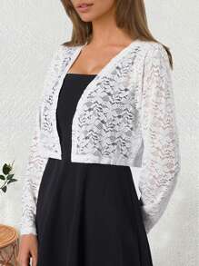 Women's Versatile Long Sleeve Short Lace Jacket - White - View 1