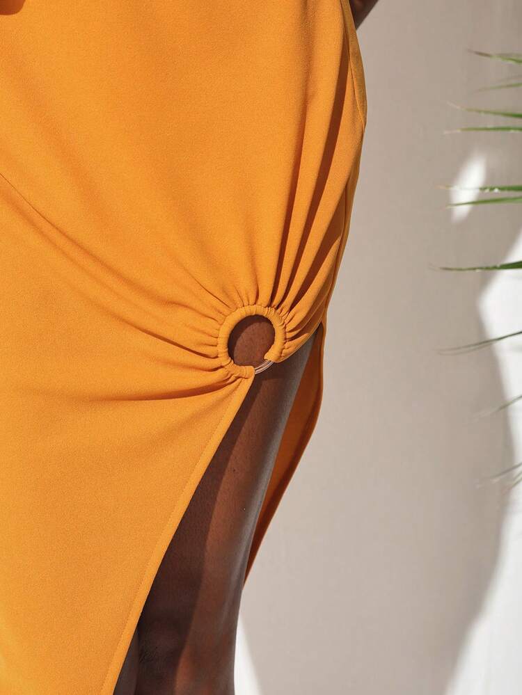 Designer Asymmetrical Elegant Skirt With Ring Decoration, For Summer, Holiday, Party, Festival