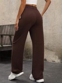 SHEIN LUNE Solid Color Straight Leg Pants With Waist Belt Fall Cloth For Women