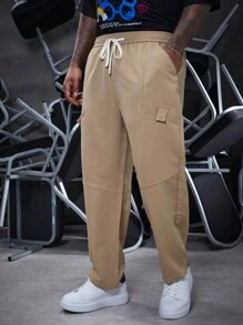 Manfinity Homme Men's Plus Size Drawstring Solid Color Pants - Khaki - View 5