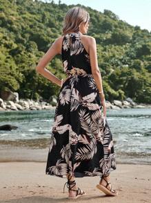 SHEIN VCAY 女式掛脖熱帶植物印花洋裝