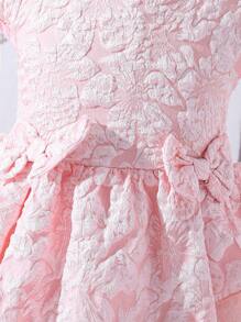 SHEIN 年輕女孩網眼提花連衣裙,裙擺上綁帶裝飾