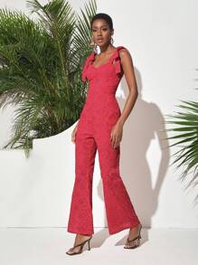 Christian Allana Designer Eyelet Bustier Jumpsuit With Bow Straps, For Holiday - Hot Pink - View 1