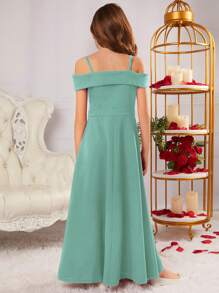 SHEIN Tween Girls' Knitted Solid Color Elegant Dress