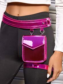 SHEIN SXY 街头风、优雅时尚纯色亮面个性化腰包，女士运动包、健身包 - 玫紅色 - 查看 8