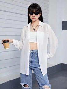 Teen Girls' Long Sleeve Semi-Transparent Jacket - White - View 4