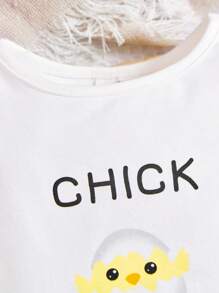 SHEIN Baby Girls' Easter Animal Pattern Short Sleeve Top And Printed Pants Snug Fit Home Outfit Set - Black and White - View 3