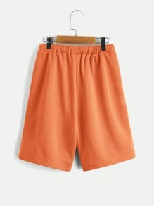 SHEIN 適合青少年男孩的舒適休閒短褲 - 橘色 - 查看 3