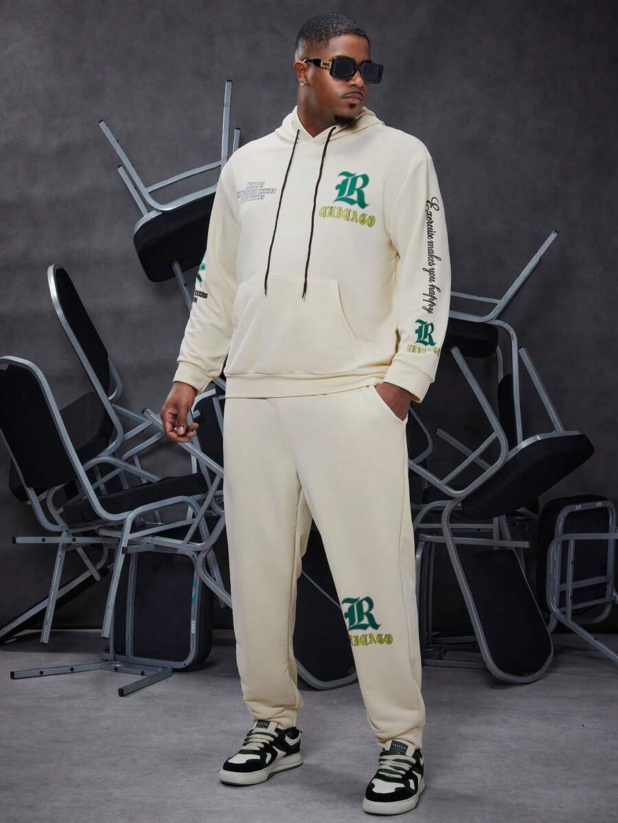 Manfinity Homme Ensemble De Survêtement Avec Capuche Et Cordon De Serrage Graphique À Lettres Pour Hommes De Grande Taille Et Coupe Ample