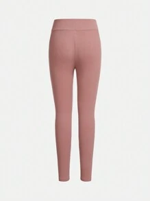 SHEIN Girlism Tween Girl Sports Street Style Knitted Solid Color Leggings, 3pcs/Pack - Multicolor - View 5