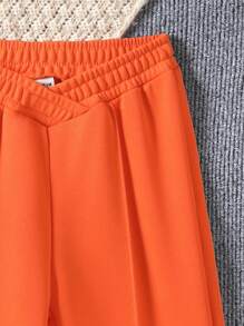 SHEIN Little Girls' Elastic Waist Wide-Leg Pants - Orange - View 4