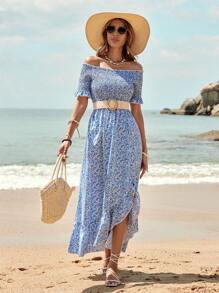 Breezaya Women'S Off-Shoulder Floral Dress - Blue and White - View 3