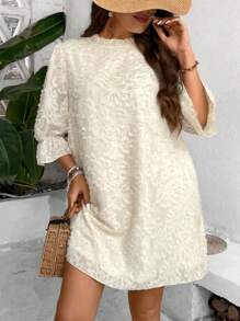 Celure Plus Size Women's Frill Edging Hemline Dress - Apricot - View 3