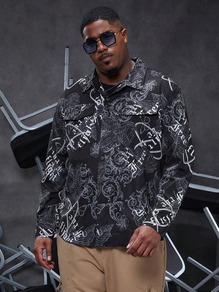 Men's Plus Size Full Print Long Sleeve Shirt