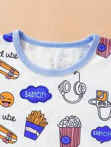 2pcs/Set Infant Boys' Casual Cartoon Printed Short Sleeve Top And Long Pants Spring/Summer Outfit - Multicolor - View 4