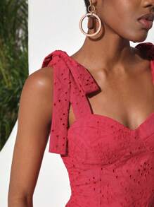Christian Allana Designer Eyelet Bustier Jumpsuit With Bow Straps, For Holiday - Hot Pink - View 7