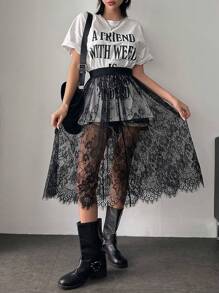 DAZY 女士蕾絲內裙,不帶裡布裙 - 黑色 - 查看 4