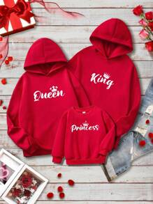 Manfinity VCAY 1pc Men's Casual Super Loose Red Valentine's Day Sweatshirt With Printed Pattern For Family Matching, For Fall Winter - Red - View 1