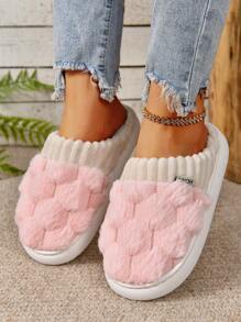 Women's Fashionable Thermal Lined, Warm, Anti-Slip, Thick Bottom Home Slippers - Pink - View 2