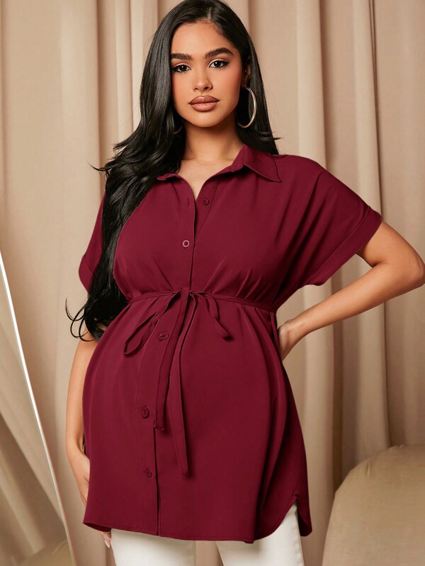 MaterniWear Maternity Batwing Sleeve Drawstring Waist Shirt
