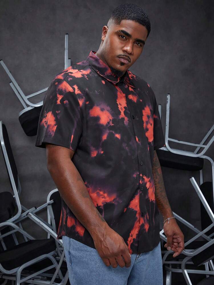 Men's Plus Size Tie Dye Short Sleeve Shirt