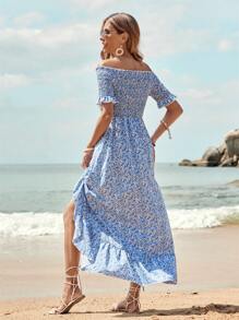 Breezaya Women'S Off-Shoulder Floral Dress - Blue and White - View 2