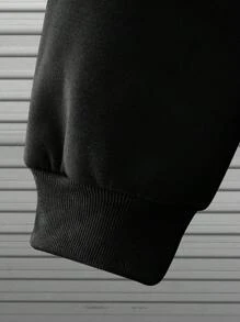 Manfinity Homme 男士圓領長袖連帽衫和運動褲套裝 - 黑色 - 查看 4