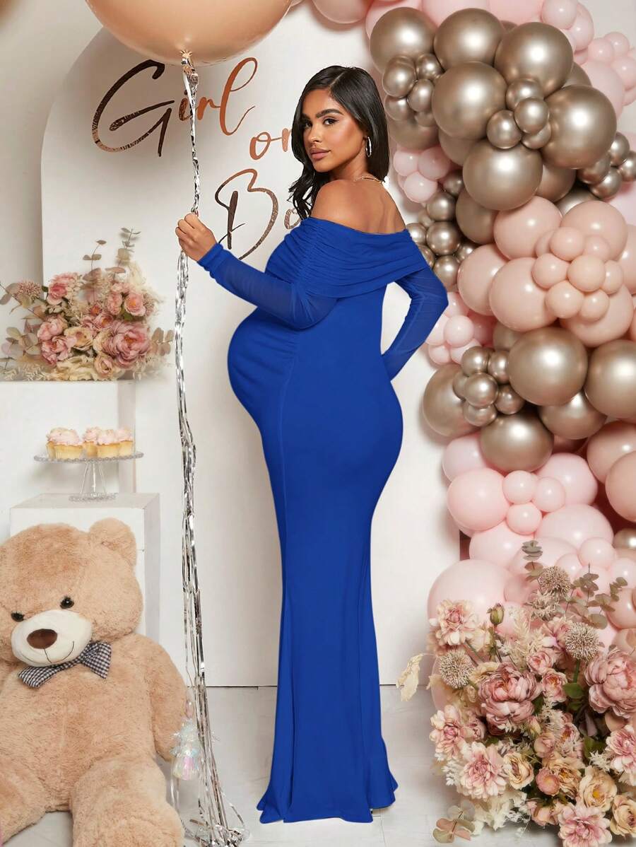 SHEIN Pregnant Women OffShoulder Fishtail Baby Shower Dress for Sale