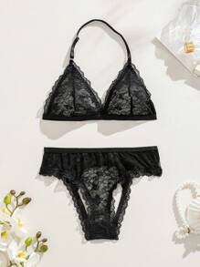 Conjunto De Lencería Sexy Inalámbrico De Encaje Para Mujer