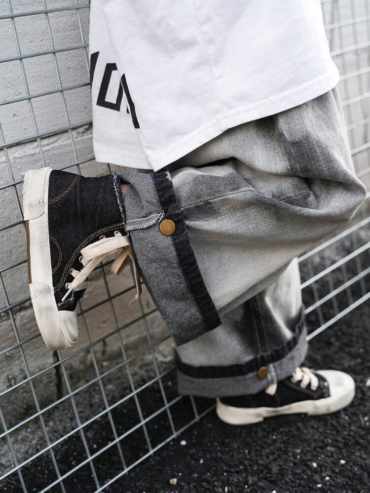 Street Style Skateboard Fashion Personalized Washed Denim High Top Canvas Sneakers, Sport Shoes
