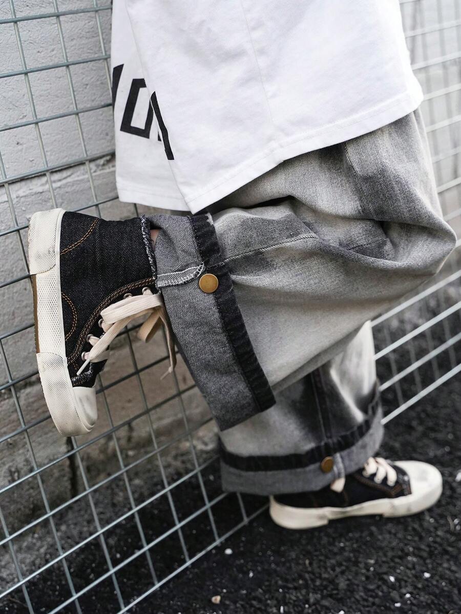 街头风滑板时尚个性化水洗牛仔高帮帆布运动鞋 - 黑色 - 查看 1