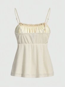 ROMWE Kawaii Của phụ nữ Búp bê Phong cách Xa ten Bowknot Buộc Kết cấu Chất vải Trang trí ren Áo ba lỗ Áo - Màu be - Xem 2