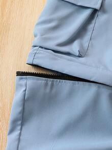 SHEIN 青春期男孩彈性腰口貨物褲 - 霧霾藍 - 查看 6