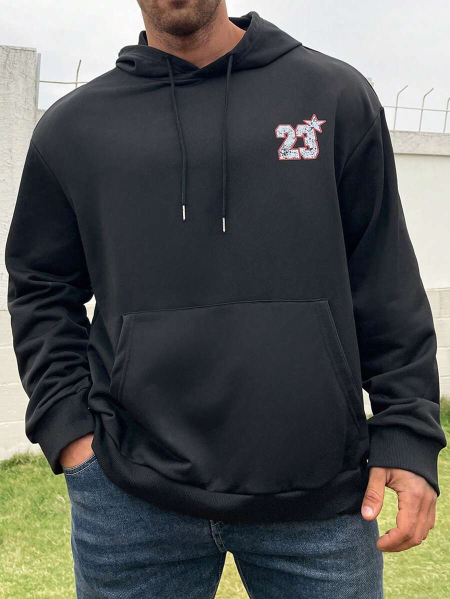 Manfinity Homme Men'S Plus Size Pattern Printed Hoodie - Black - View 1