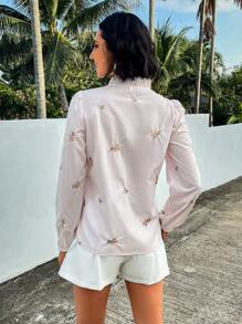 GENKIRA Zufällige Bestickte Langarmshirt - Babypink - Übersicht 2