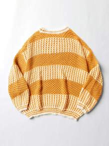 SHEIN Unity Khối màu Vòng cổ Áo chui đầu Áo len - Màu Mù tạt vàng - Xem 2