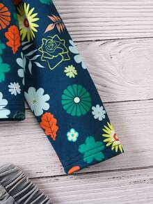 SHEIN Young Girls' Casual Floral Vacation Style Short Open Jacket For Spring And Autumn - Navy Blue - View 6