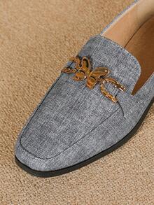 金屬扣方頭平底拖鞋,適合任何場合的時尚女鞋 - 灰色 - 查看 3