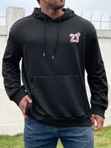 Manfinity Homme Men'S Plus Size Pattern Printed Hoodie - Black - View 5