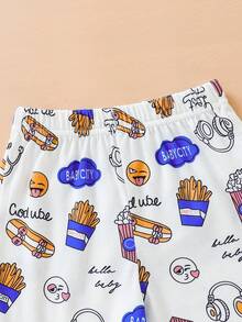 2pcs/Set Infant Boys' Casual Cartoon Printed Short Sleeve Top And Long Pants Spring/Summer Outfit - Multicolor - View 3