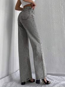 RueChic Zipper Fly Straight Leg Jeans - Light Wash - View 2