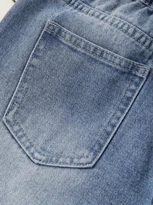 Pantalones Cortos De Mezclilla Para Niño Rasgados Y Lavados Con Agua - Azul lavado medio - Ver 8