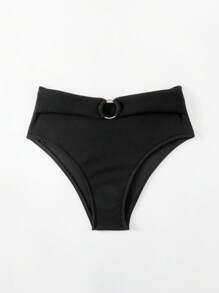 SHEIN Swim 女士純色圓環比基尼下身,嘉年華會 - 黑色 - 查看 6