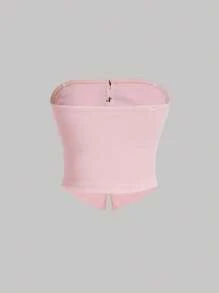 SHEIN MOD Women's Bow Decorated Strapless Tube Pink Top - Pink - View 2