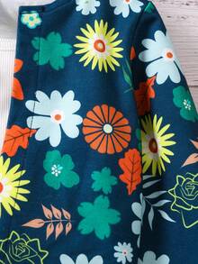 SHEIN Young Girls' Casual Floral Vacation Style Short Open Jacket For Spring And Autumn - Navy Blue - View 3