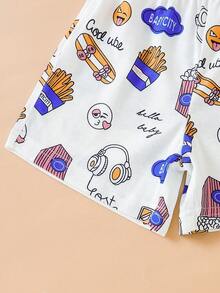 2pcs/Set Infant Boys' Casual Cartoon Printed Short Sleeve Top And Long Pants Spring/Summer Outfit - Multicolor - View 6