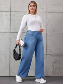 RueChic Plus Size High Waisted Distressed Jeans - Medium Wash - View 4