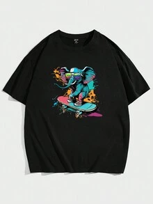 Manfinity Hypemode 男士大尺碼黑色針織圓領短袖t恤 - 黑色 - 查看 2